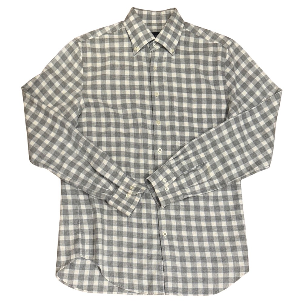 Men's Scott Barber Button Down Shirt Grey Gingham Check Flannel Cotton Size M